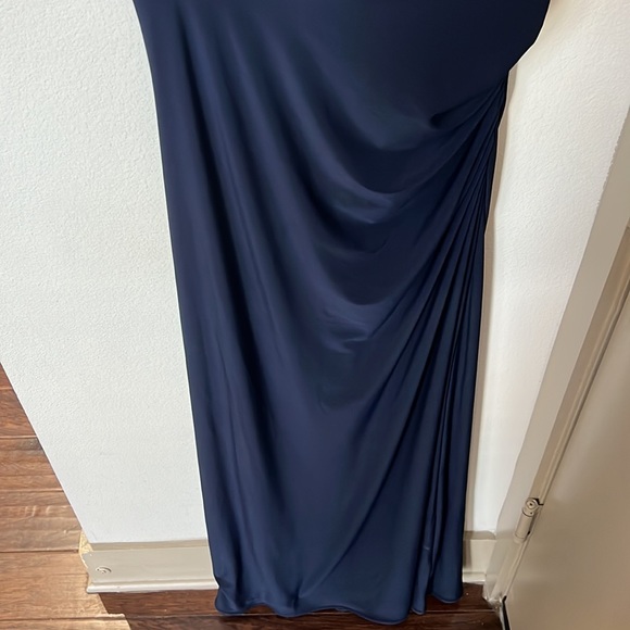 R & M Richards Navy blue floor length off the shoulder gown. - Picture 2 of 5